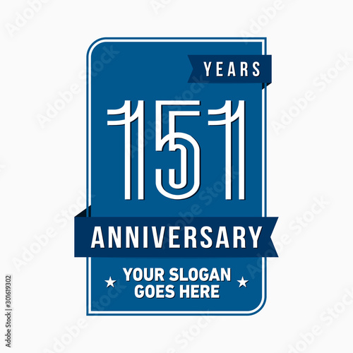 151 years anniversary design template. One hundred and fifty-one years celebration logo. Vector and illustration.