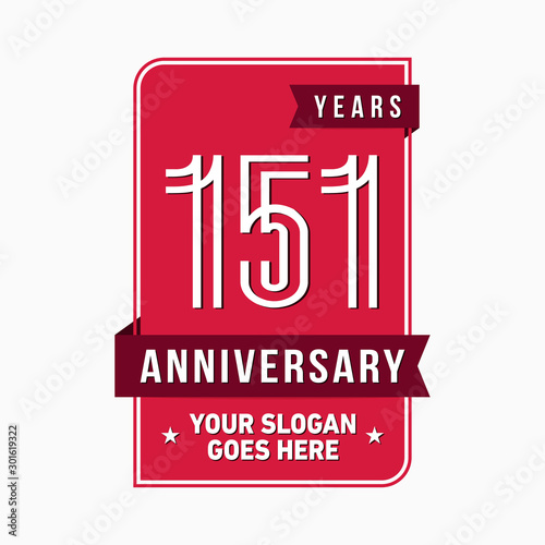 151 years anniversary design template. One hundred and fifty-one years celebration logo. Vector and illustration.