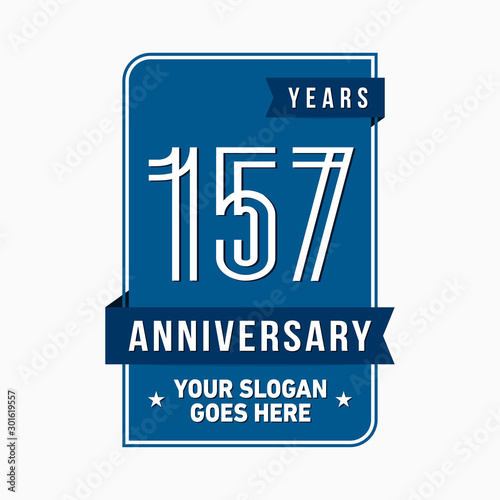 157 years anniversary design template. One hundred and fifty-seven years celebration logo. Vector and illustration.