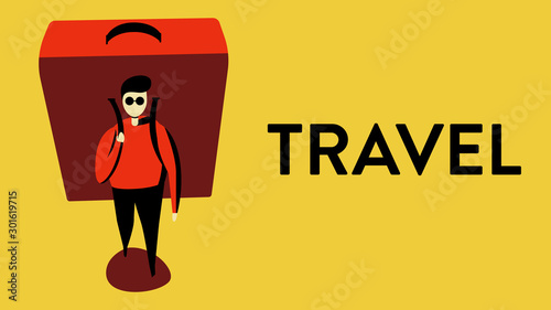 Vector illustration of a man ready to travrl with a giant bagpack on his shoulder
