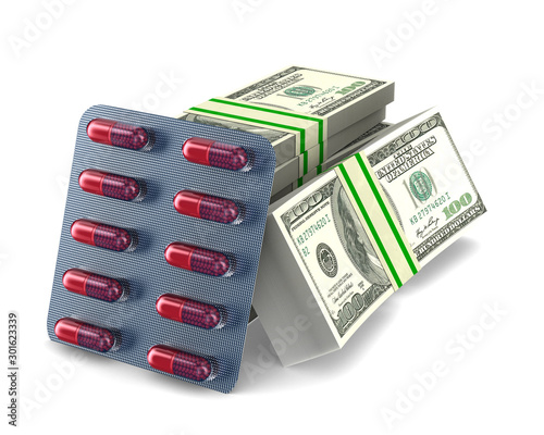 set capsules and money on w...