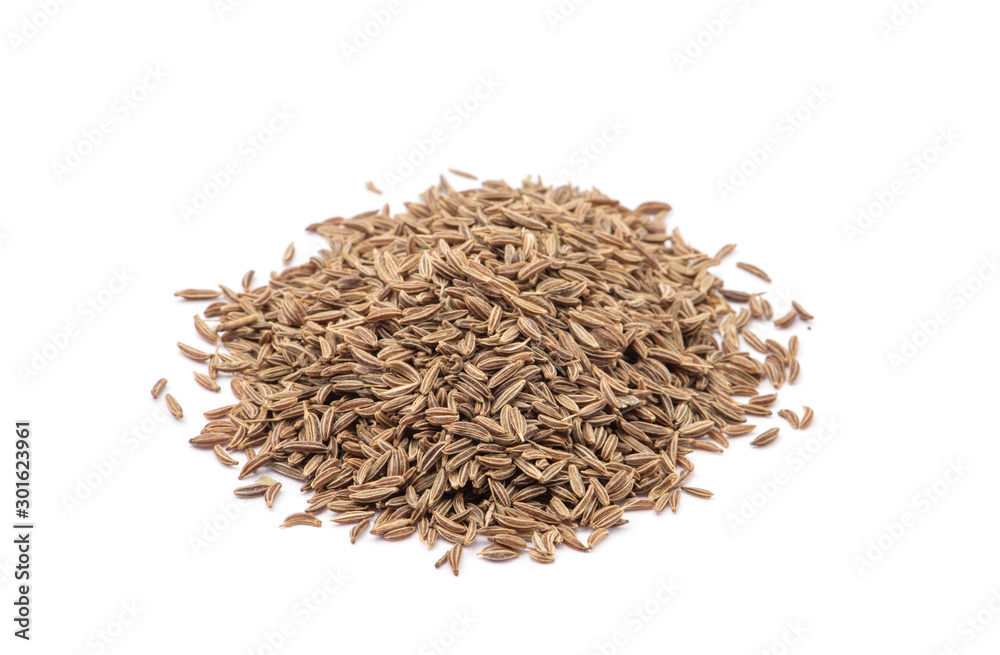 Pile of cumin seeds isolated on white background Pile of cumin seeds isolated on white background