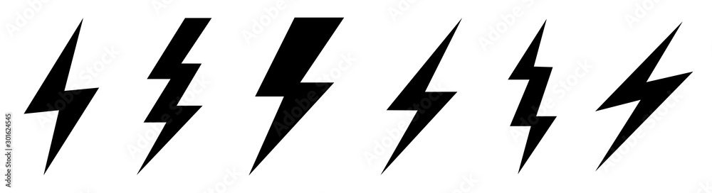 Lightning bolt icons set. Vector illustration - obrazy, fototapety, plakaty 