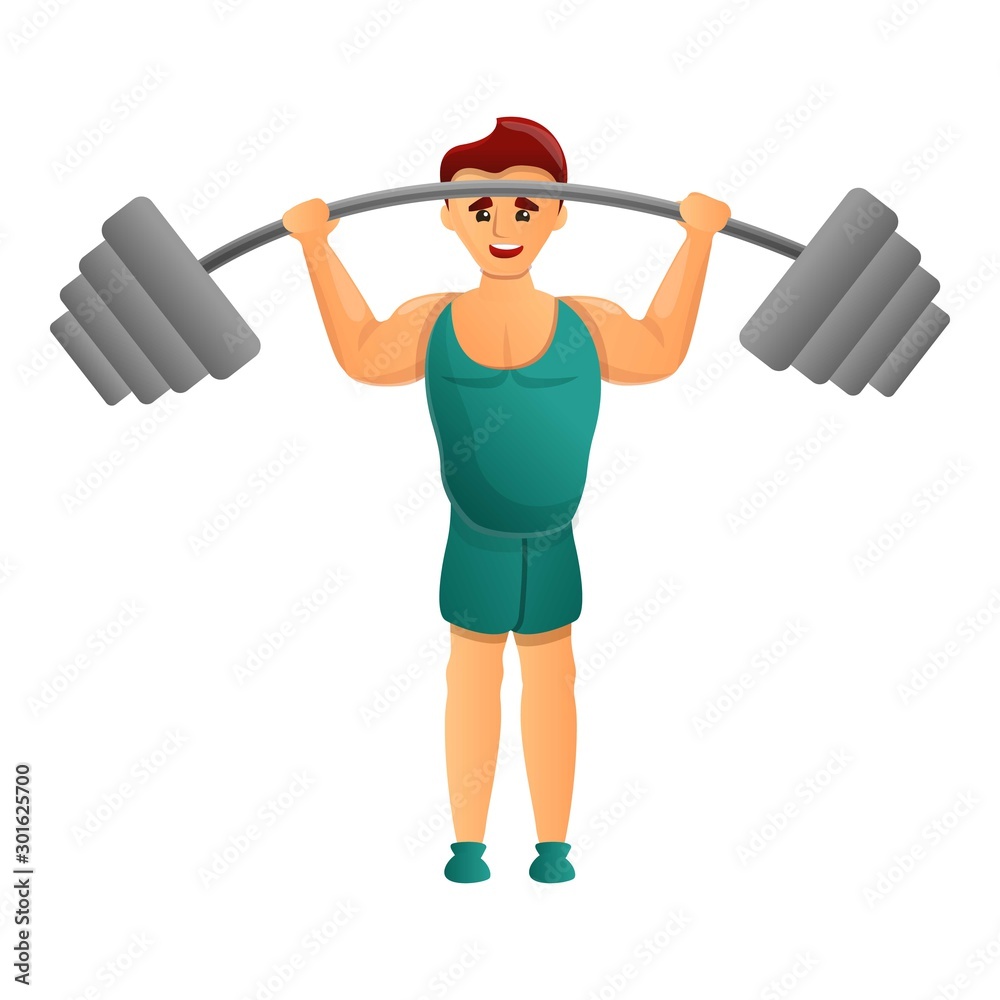 Athlete with barbell icon. Cartoon of athlete with barbell vector icon for web design isolated on white background Athlete with barbell icon. Cartoon of athlete with barbell vector icon for web design isolated on white background