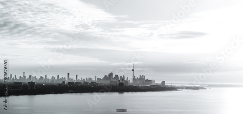 The skyline of toronto in black and white