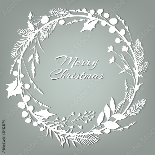 White Christmas decorative wreath. Christmas frame. Festive element.