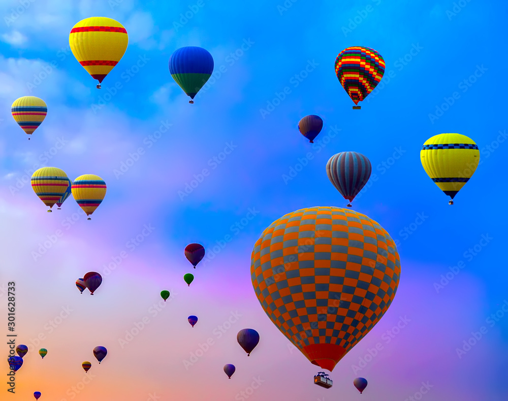 Fototapeta premium Hot air balloon Summer Sunset Landscape
