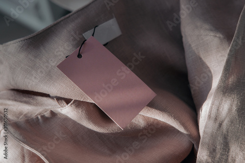 Pink linen dress with tag brand mock up