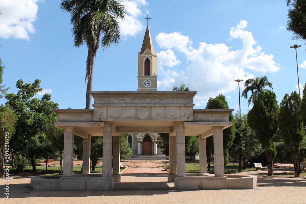 Old church and its square in a country town in Brazil