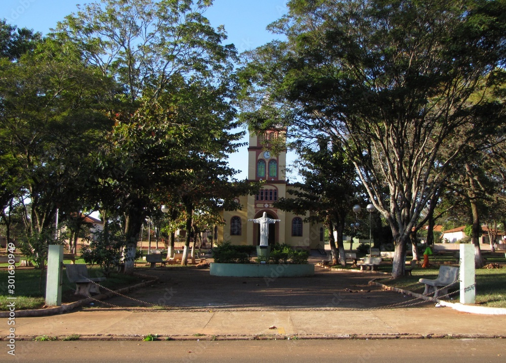 Old church and its square in a country town in Brazil - Guarapiranga, Araraquara/SP