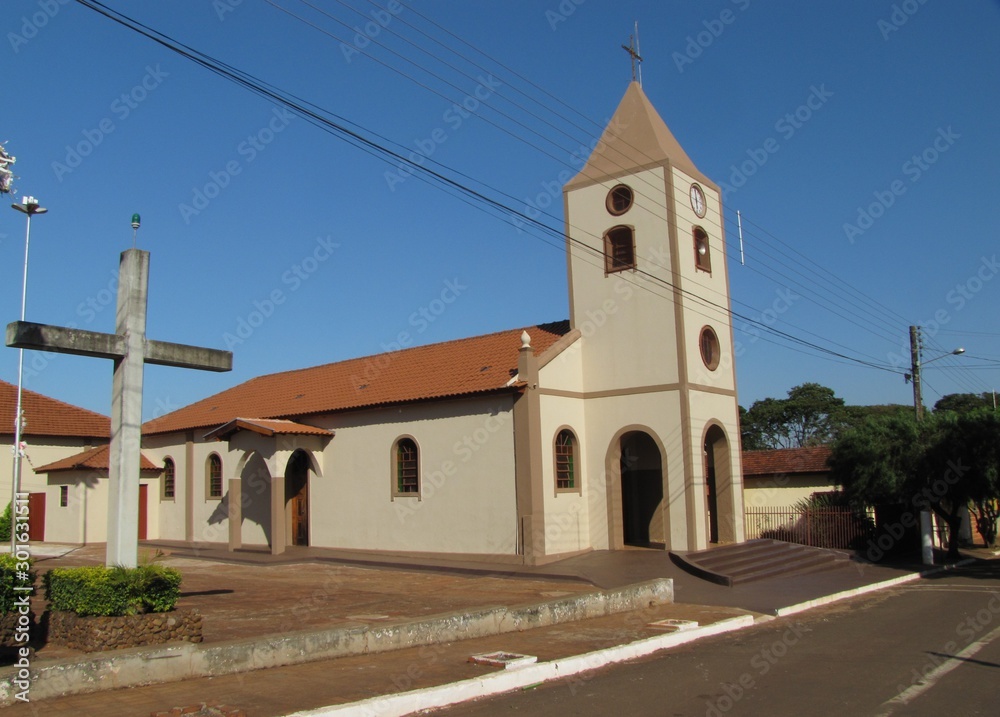 Old church and its square in a country town in Brazil - Canitar/SP