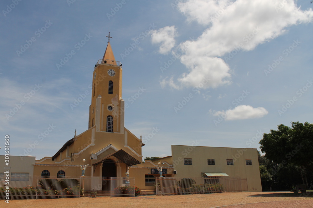 Main church and its square in a country town in Brazil
