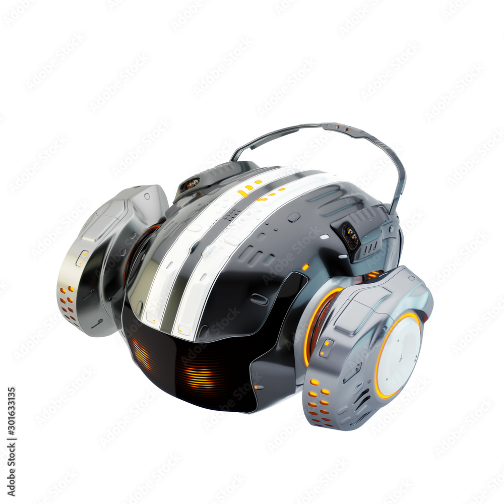 Red racing aerial drone character with grip, side 3d rendering Red racing aerial drone character with grip, side 3d rendering