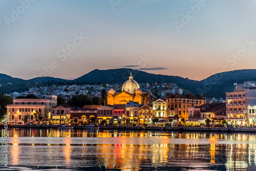 Mytilene port late at sunset, in the island of Lesvos, Greece photo