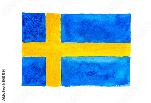 Wallpaper Mural The Swedish flag painted on white paper with watercolor