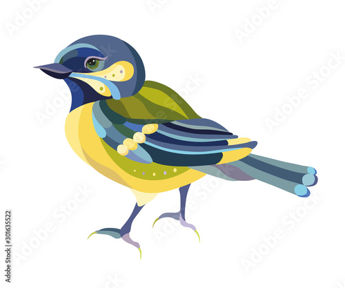 Colorful vector illustration of a titmouse on a white background