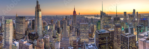 New York City Manhattan buildings skyline sunset evening © blvdone