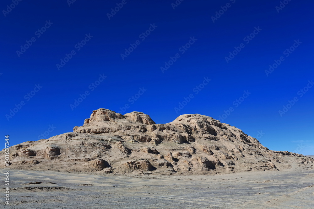 Yardangs-wind eroded rock and bedrock surfaces-alternating ridges and furrows-Qaidam desert-Qinghai-China-0555