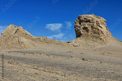 Yardangs-wind eroded rock and bedrock surfaces-alternating ridges and furrows-Qaidam desert-Qinghai-China-0553
