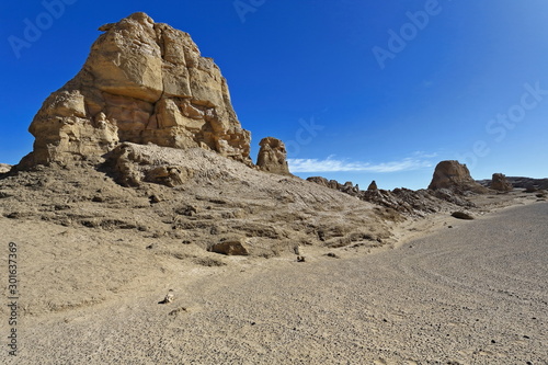 Yardangs-wind eroded rock and bedrock surfaces-alternating ridges and furrows-Qaidam desert-Qinghai-China-0560