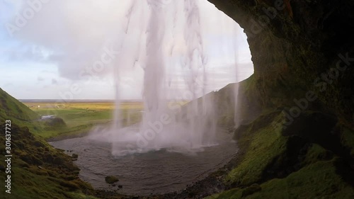 Attractive view of powerful Seljalandfoss waterfall. Location place Iceland, Europe.