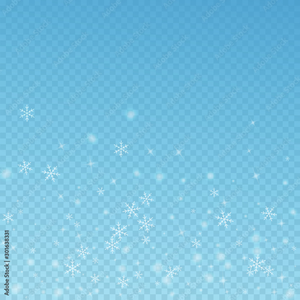 Fototapeta premium Sparse glowing snow Christmas background. Subtle f