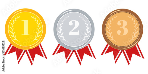 Medal set isolated on white background golden, silver, bronze medal isolated on white background.