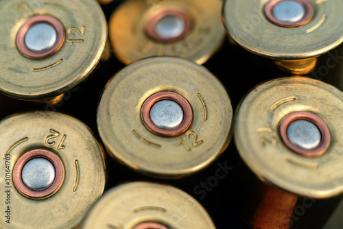 macro view of the bullets for hunting rifle of twelve caliber