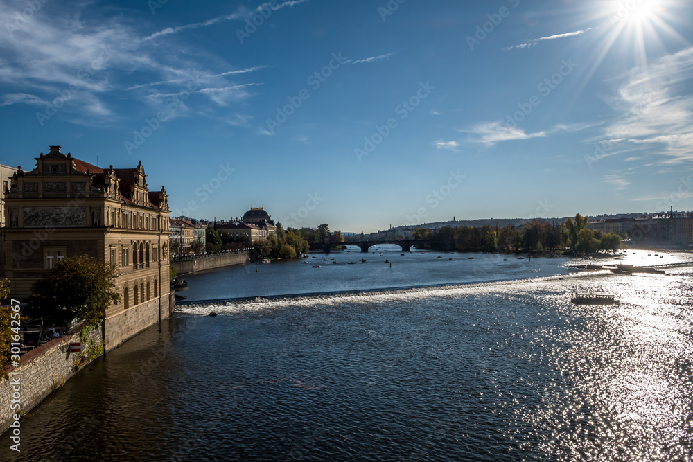 Bridge Over Moldova River And Historic Buildings In Prague In The Czech Republic