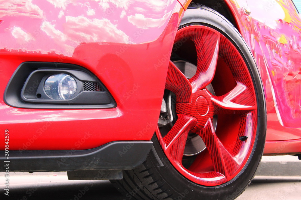 red European sports car close up front