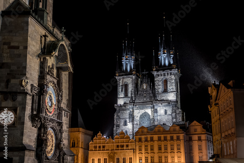 Old Town Square with Astromonic Clock And The Church of Our Lady before Týn In Prague In The Czech Republic