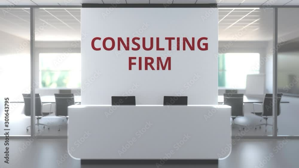 Modern office and reception desk af a consulting firm, conceptual 3D animation Modern office and reception desk af a consulting firm, conceptual 3D animation