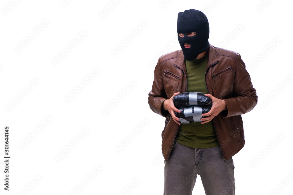 Robber wearing balaclava isolated on white background Robber wearing balaclava isolated on white background