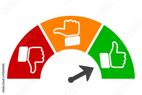 Button with white valuation thumbs, satisfaction barometer - vector