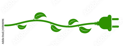 Green energy electricity, electric plug icon sign with cord – stock vector