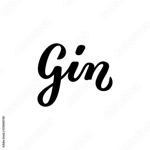 Calligraphy lettering Gin. Hand-drawn and digitized. Vector inscription. Isolated on white background. Restaurant cafe menu title, for bar poster sticker label.
