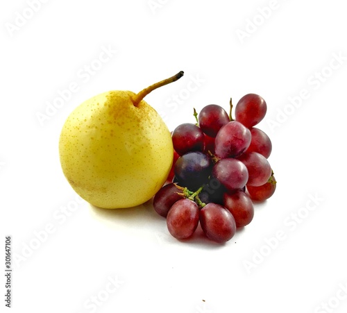 Pears and grapes, white background insulated