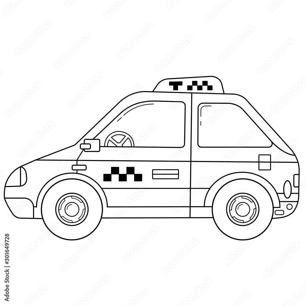 Coloring Page Outline Of cartoon Car. Taxi. Images transport or vehicle