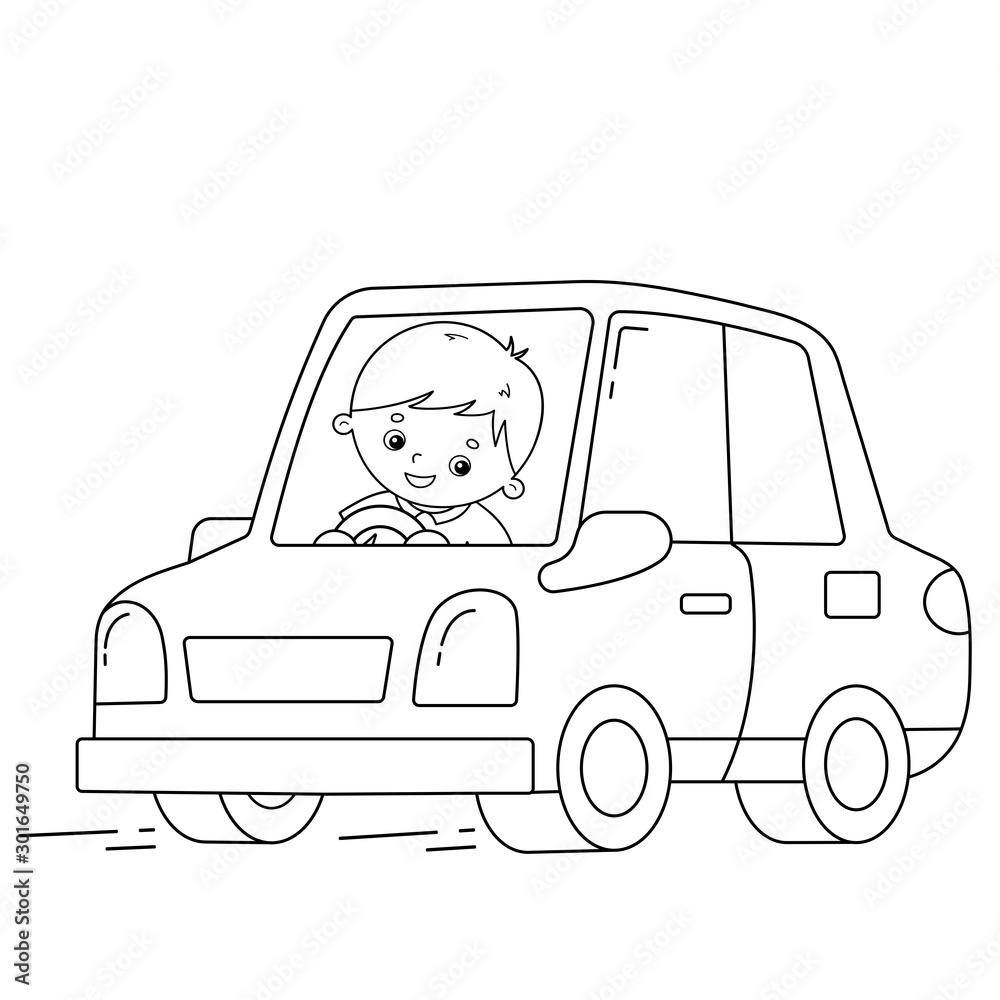 Coloring Page Outline Of cartoon car with driver. Image transport or vehicle  for children. Coloring book for kids. Stock Vector | Adobe Stock