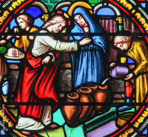 Canvas-taulu Stained Glass in Notre-Dame-des-flots, Le Havre - Wedding at Cana