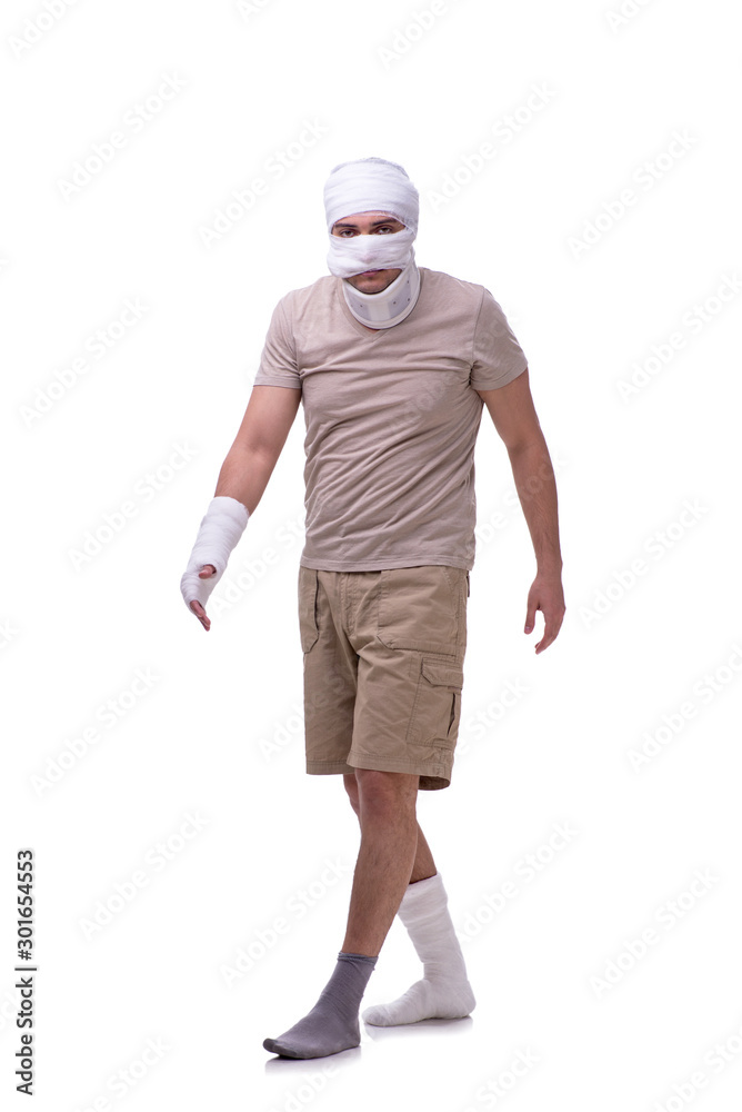 Man after car accident isolated on white Man after car accident isolated on white