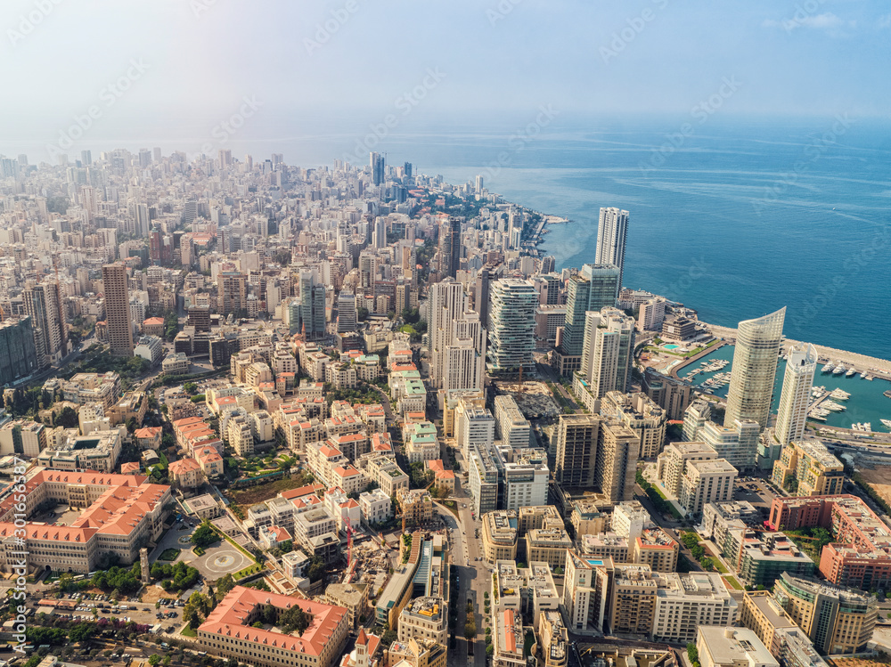 Naklejka premium Aerial View of Beirut Lebanon, City of Beirut, Beirut city scape