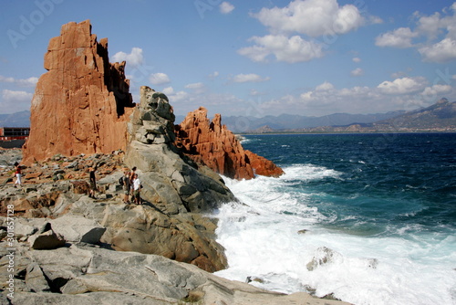 View of Red Rocks, red cliffs called "Rocce Rosse" in Arbatax, Sardinia