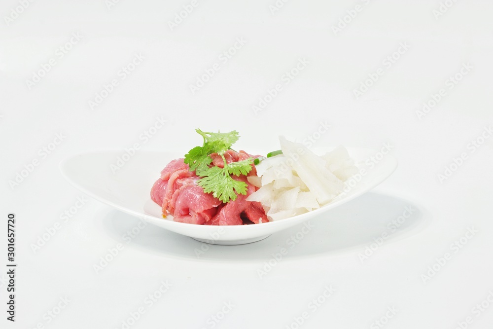 beef Raw on plate with white background beef Raw on plate with white background