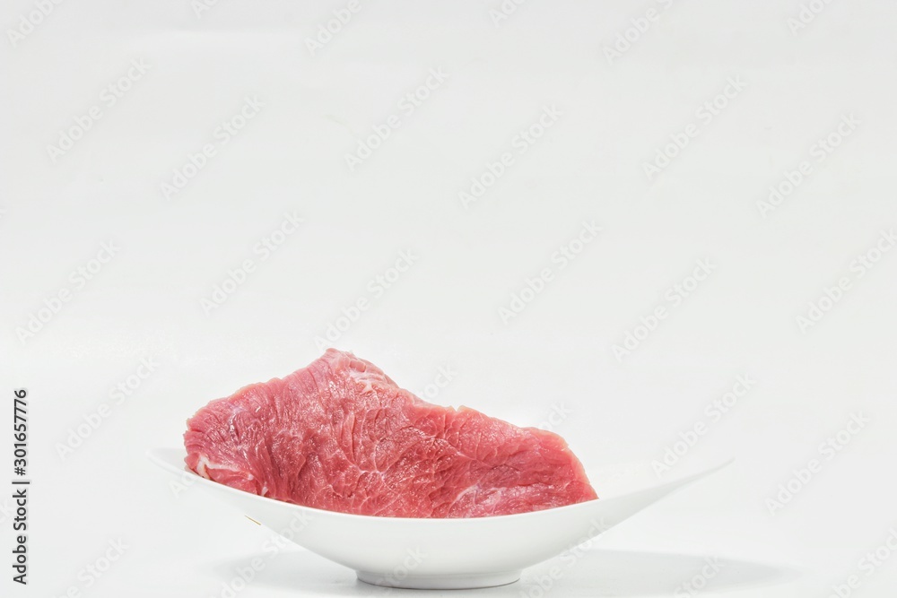 beef Raw on plate with white background