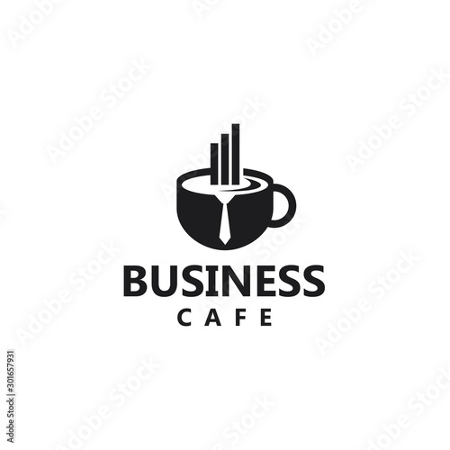 logo business cafe, with cup chart and tie vector
