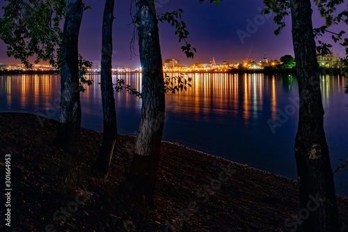 Night view of Ikrutsk city at the bank of Angara river