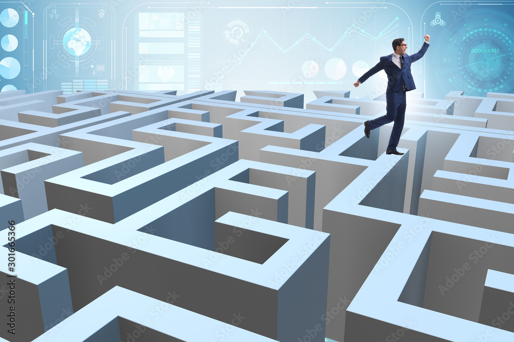 Businessman trying to escape from maze Businessman trying to escape from maze