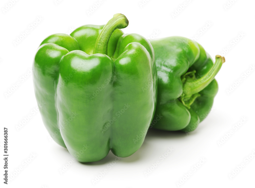 fresh green bell pepper (capsicum) on a white background fresh green bell pepper (capsicum) on a white background