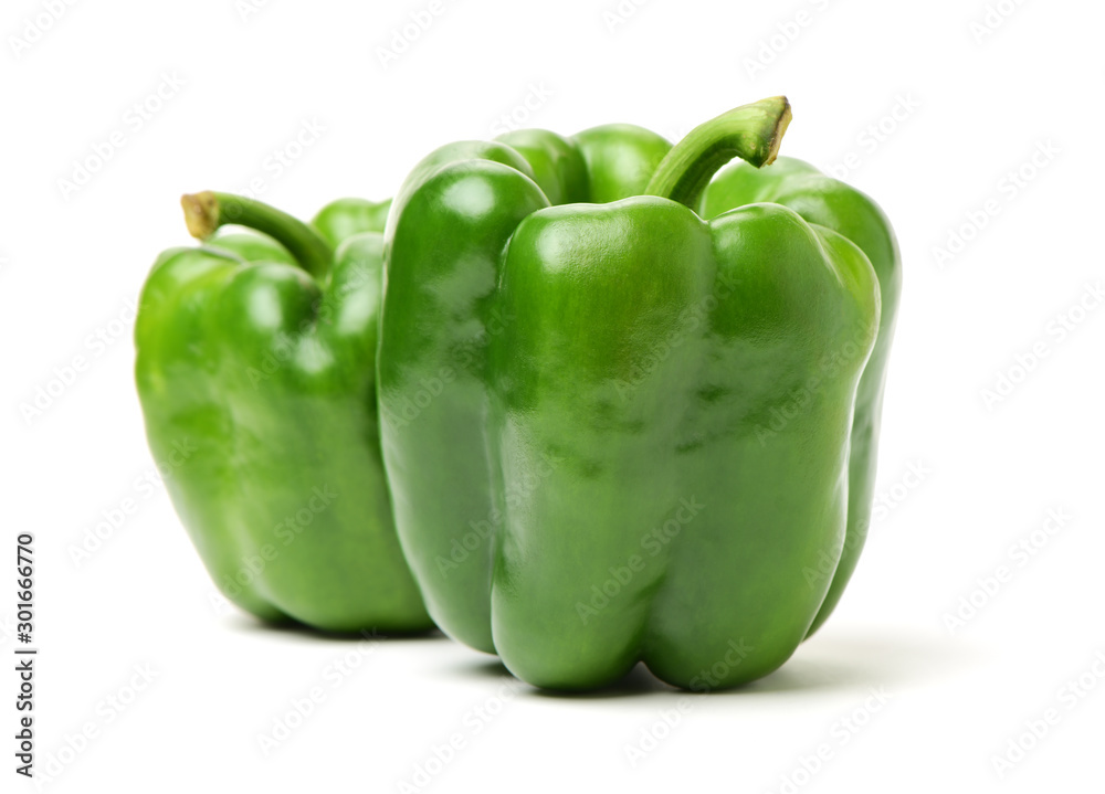 fresh green bell pepper (capsicum) on a white background fresh green bell pepper (capsicum) on a white background